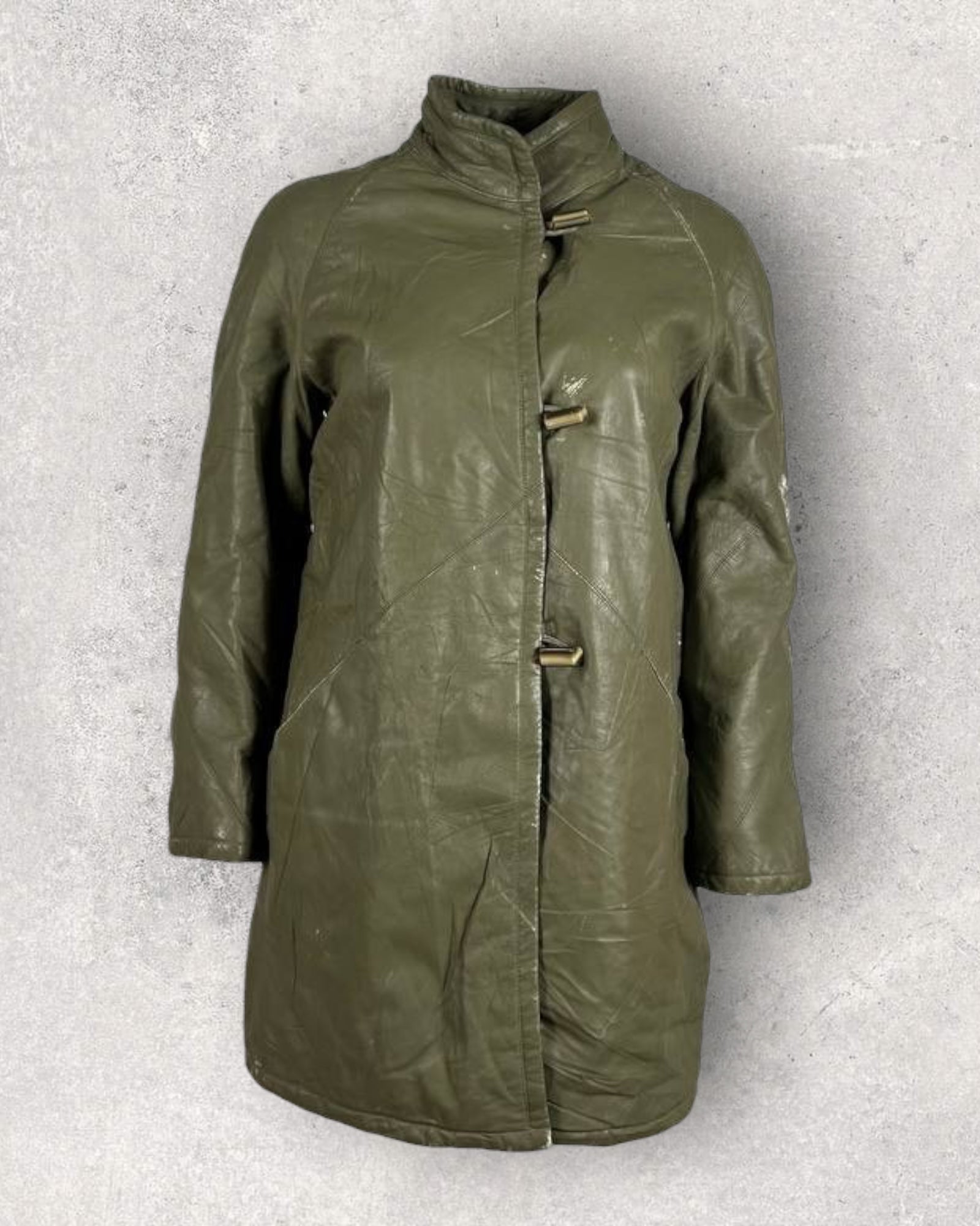 Olive Retro Leather Coat (M-L)