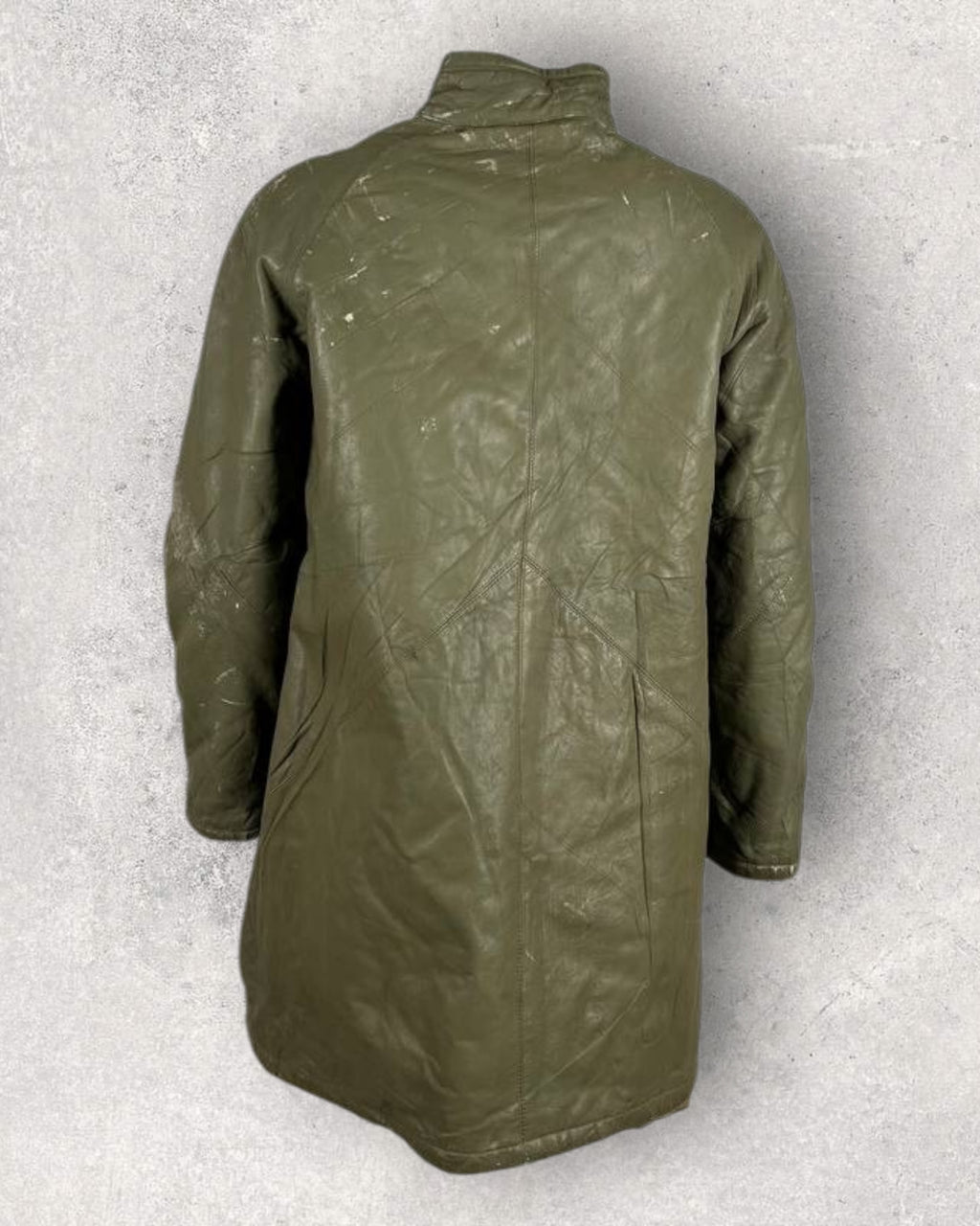 Olive Retro Leather Coat (M-L)
