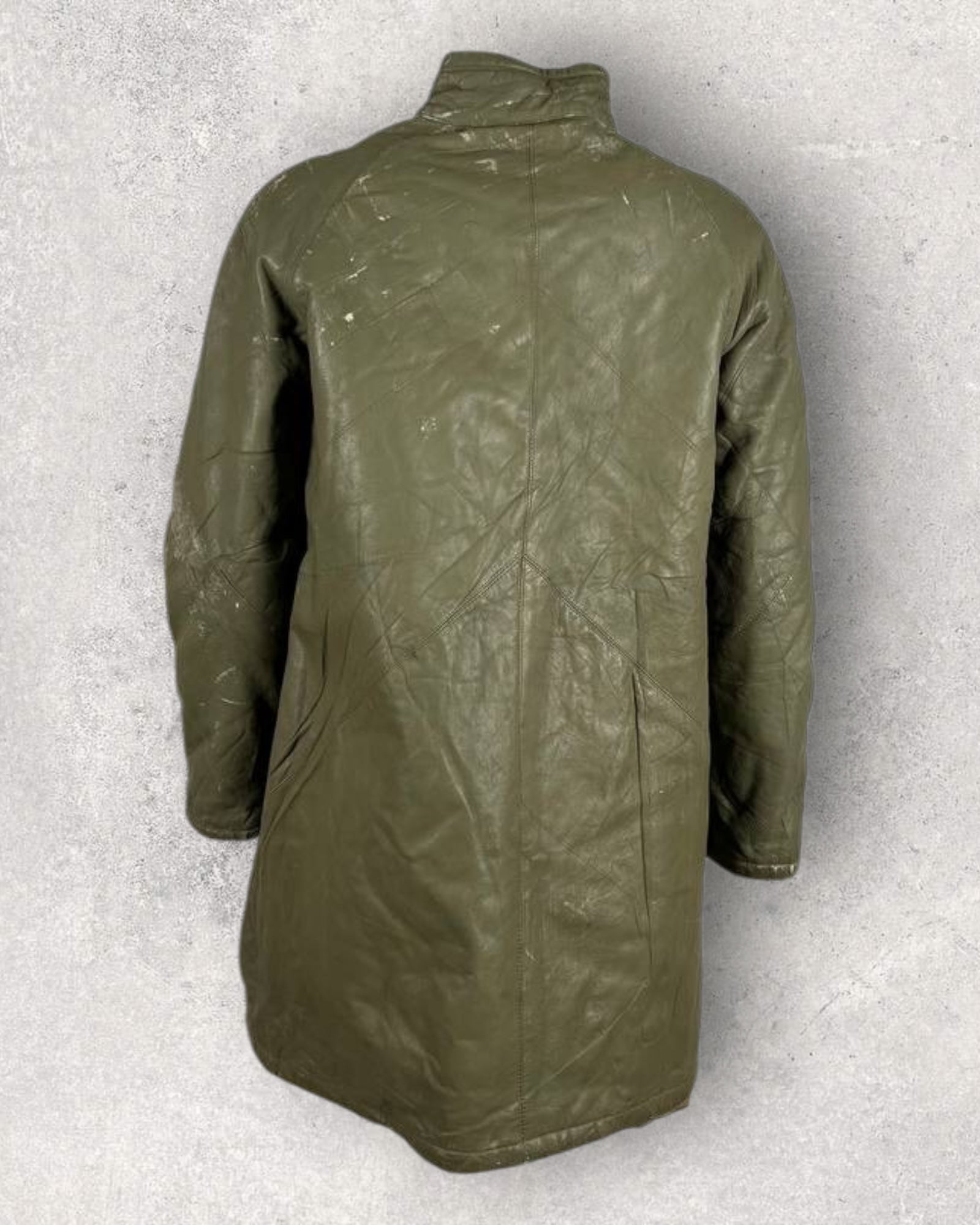 Olive Retro Leather Coat (M-L)