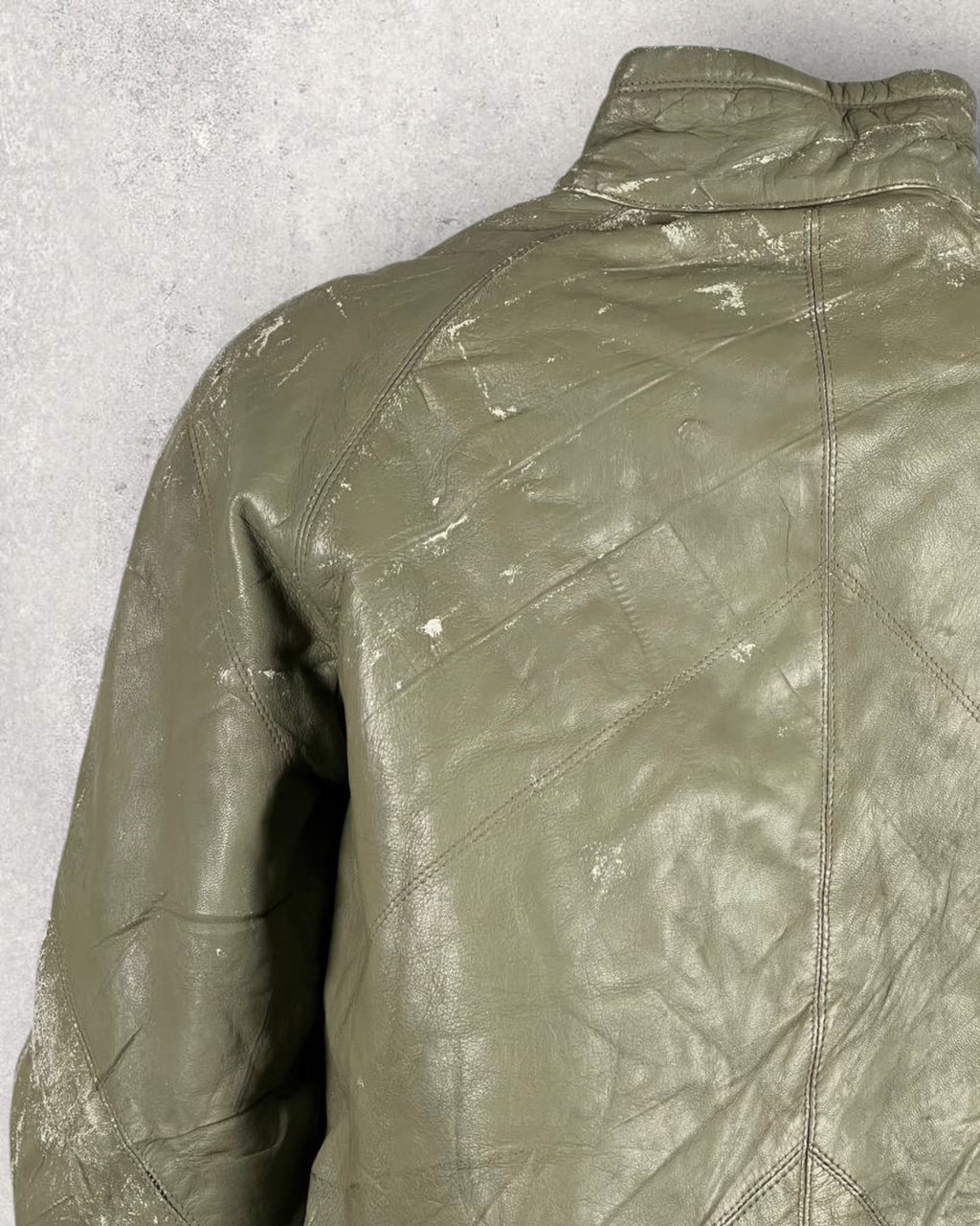 Olive Retro Leather Coat (M-L)